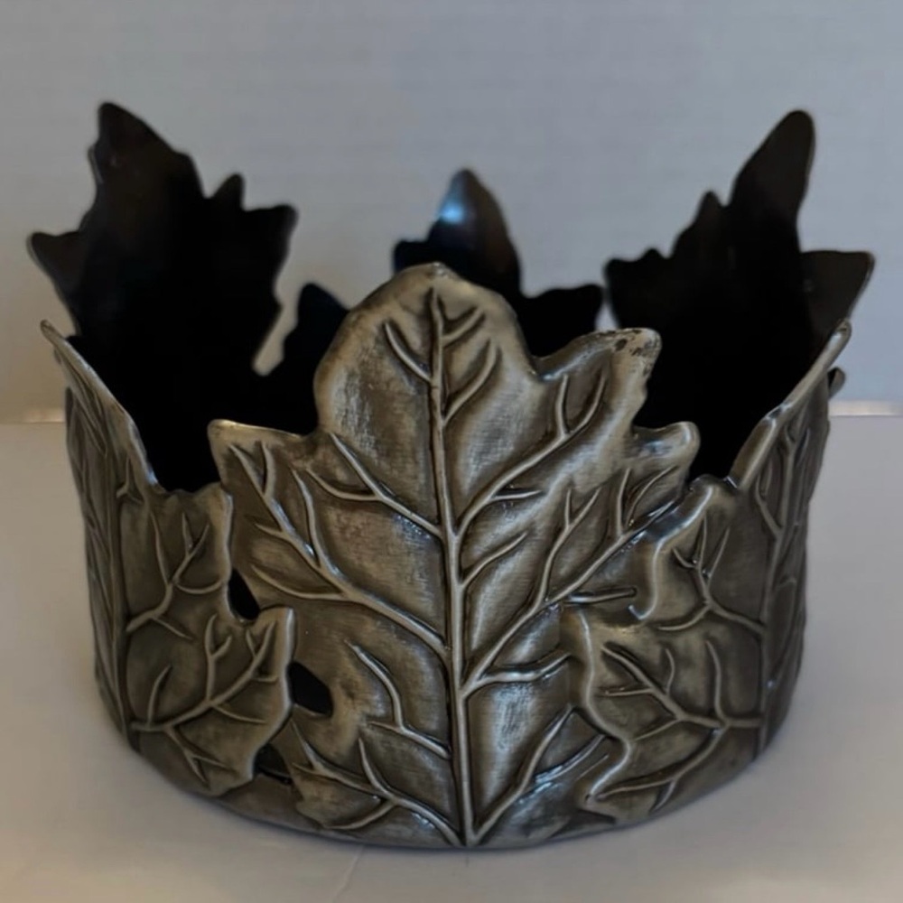 Bath & Body Works pewter Silver Leaf Metal Candle Holder 3 wick size